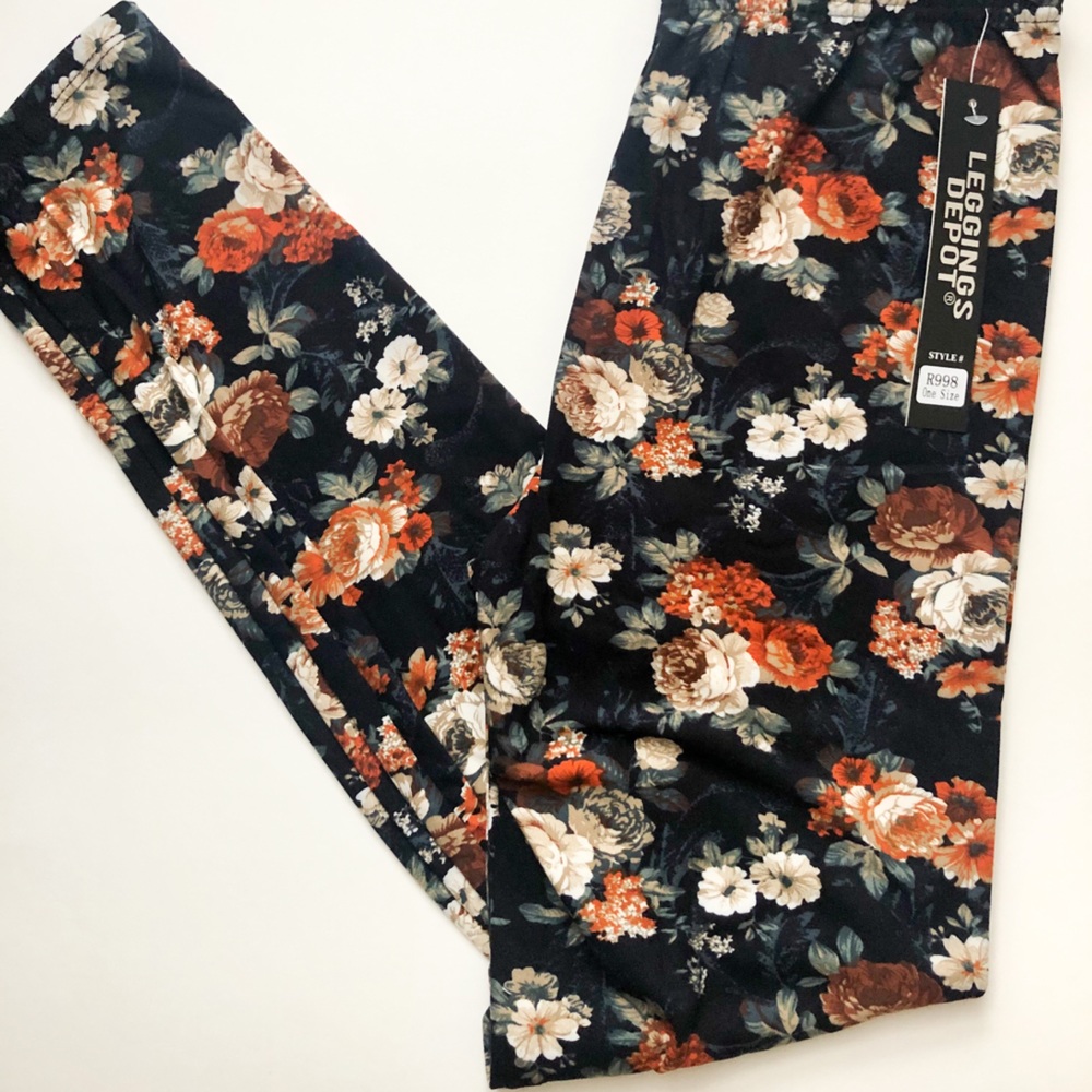 Leggings Depot Floral Navy Leggings NWT OS